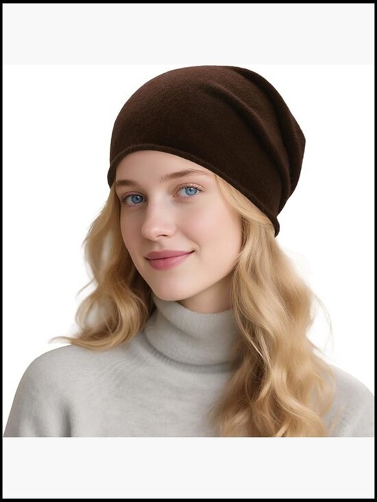 Pure Wool Slouchy Beanie Hat Seamless Knit Winter Skull Cap main image 4